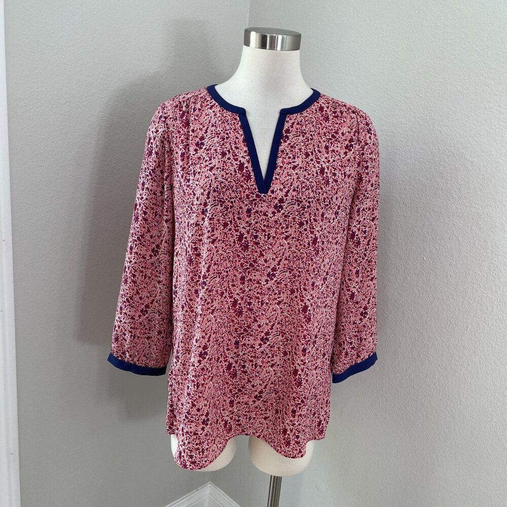 Nyjd Womens Medium Printed Split Neck Blouse Multicolor 3/4 Sleeve Shirt Top‎